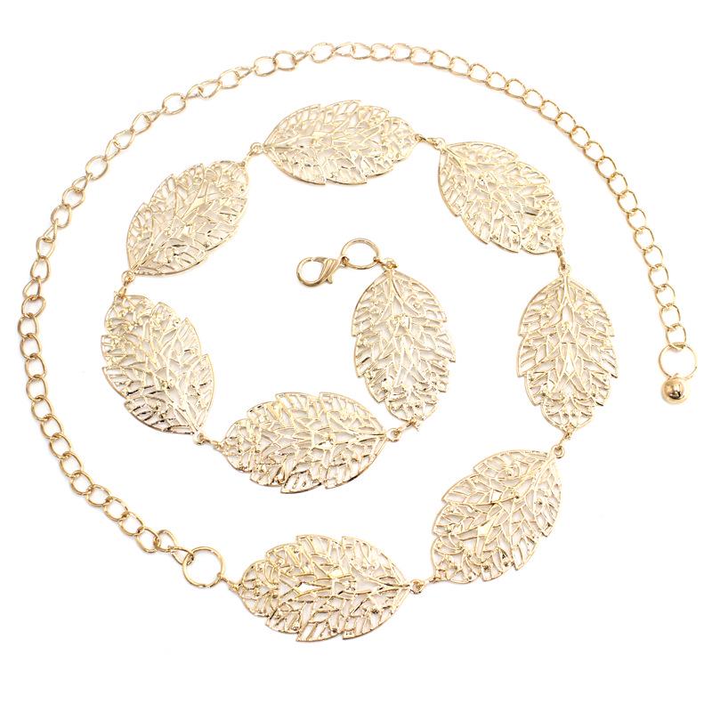 Корейский стиль Лист Полый Металлический Ремень: Модная и универсальная цепочка на талию для платьев