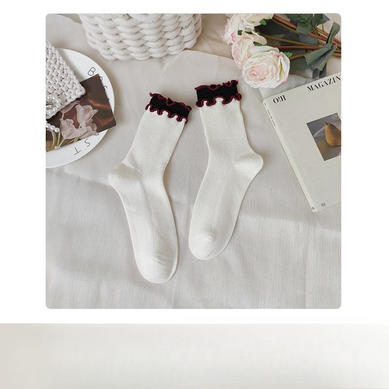 Женские гольфы до середины икры Ankela Red на двойной игле со свободным отверстием и контрастным цветом, двойным бантом на пуговицах, носки-гольфы