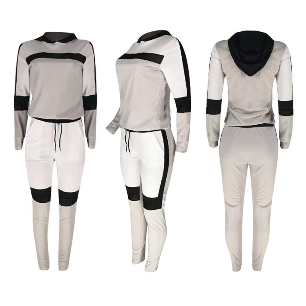 Модная женская повседневная цветная футболка с длинным рукавом, длинные брюки, спортивный комплект