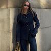 Spring 2025 Euro-American Style Women's Denim Shirt and Pants Set with Lapel Design