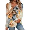 Womens Long Sleeve Tops V Neck Shirts Casual 3D Flower Print Basic Trendy Tee Blouses Fall Tunic Outfits Fitted T Shirts