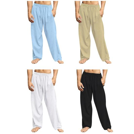 Мужские повседневные длинные брюки с эластичной резинкой на талии и завязками средней посадки, однотонные прямые спортивные брюки с широкими штанинами, уличная одежда