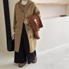 Horn Button Double-sided Wool Coat Women's Long New Korean Style Autumn and Winter College Style Woolen Coat