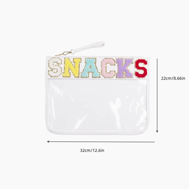 Transparent PVC Zipper Snack Bag with Embroidered Letters - Portable PU Waterproof Makeup and Toiletry Handbag