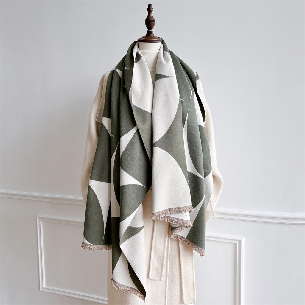 Autumn And Winter Simple And Versatile High-End Scarf Color Matching Jacquard Woven Warm Shawl Imitation Cashmere Scarf Women