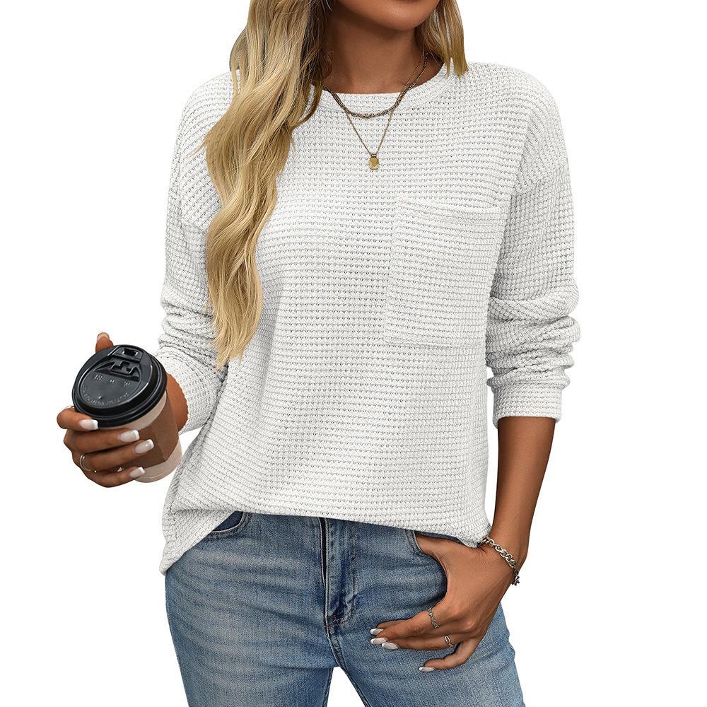 HNXC Women's Fashion Casual Autumn Winter Solid Color Print Long Sleeve O Neck Blouses & Shirts