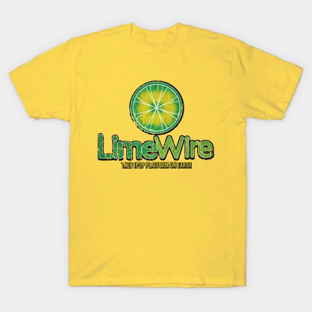 Men Black Print T-shirt Limewire P2P // 2000 Vintage No-Cut Heat Transfer Print Cotton Tshirt