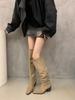 Pile Boots Vintage Suede Khaki Boots Over Knee Boots Women's Boots French Autumn Skinny Boots Thick Heel High Boots