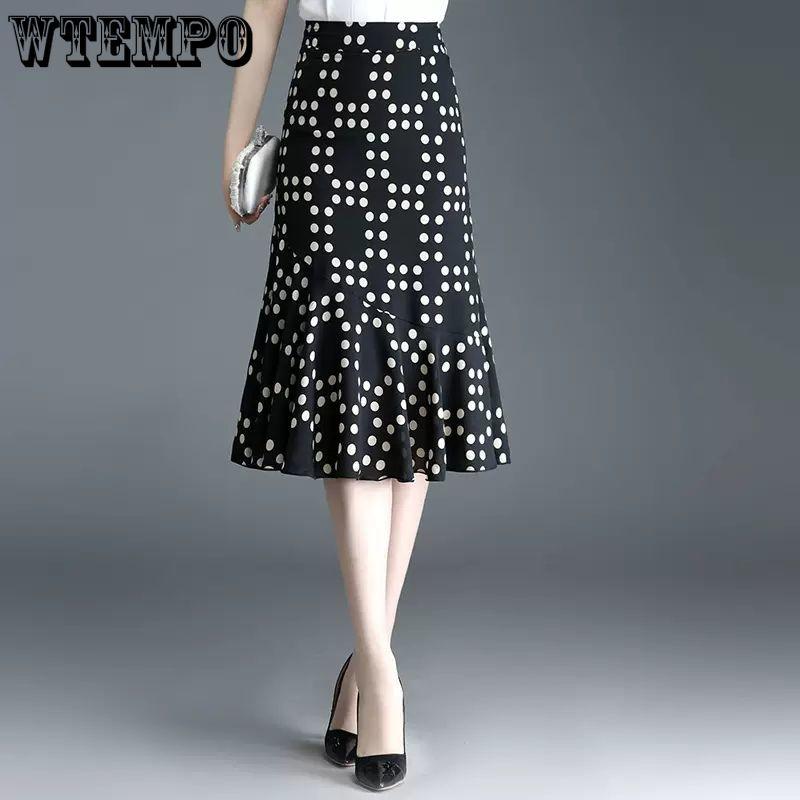 Fish Tail Half Skirt Women's Summer New A-line Skirt Polka Dot Skirt Print Ruffle Edge High Waist Skirt