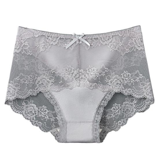 Women Underpants Hollow Out Super Breathable Soft Solid Color Mid Waist Anti-septic Elastic Flower Embroidery Lace