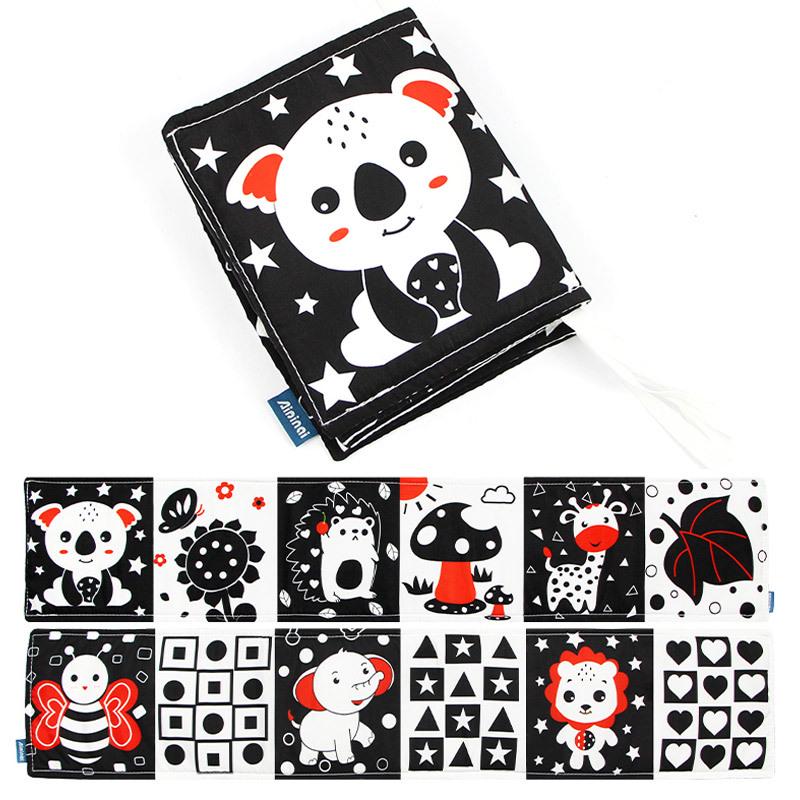 Черно-белая книжка-бампер для детской кроватки: Дизайн с мультяшным животным, Игрушка для прорезывания зубов, Защита от пинания, Подвесной аксессуар для младенца