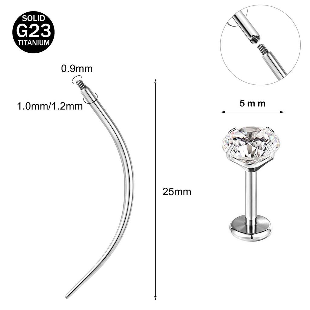 ZS 2Pcs/lot 16G/18G Crystal Lip Labret Piercing G23 Titanium Lip Studs Cartilage Earring Guiding Needle Daith Helix Piecings