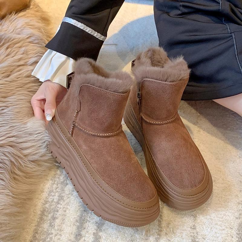 Мода 2024 года, осень и зима, новые женские замшевые сапоги с круглым носком, однотонные, дизайнерские, элегантные, женские, короткие, на низком каблуке, теплые, зимние сапоги