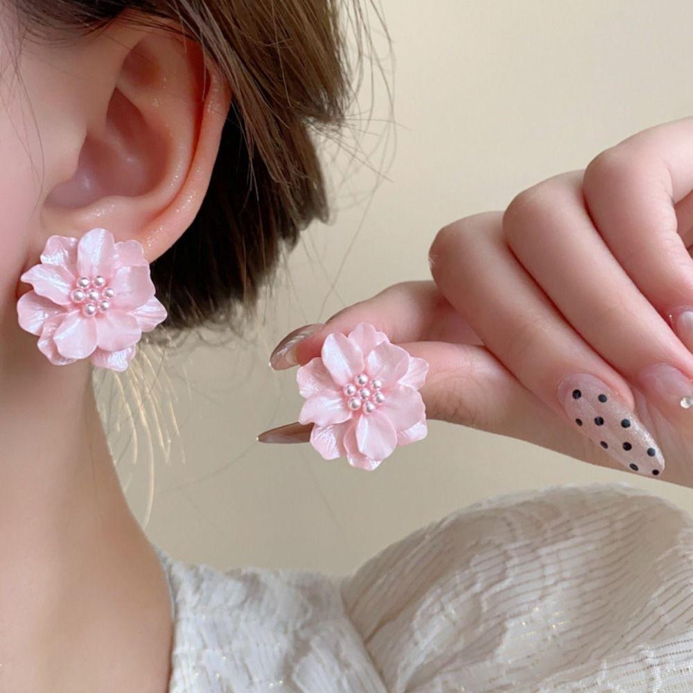 Pearl Flower Pearl Earrings Elegant Women Earrings Fashion Large Flower Earrings