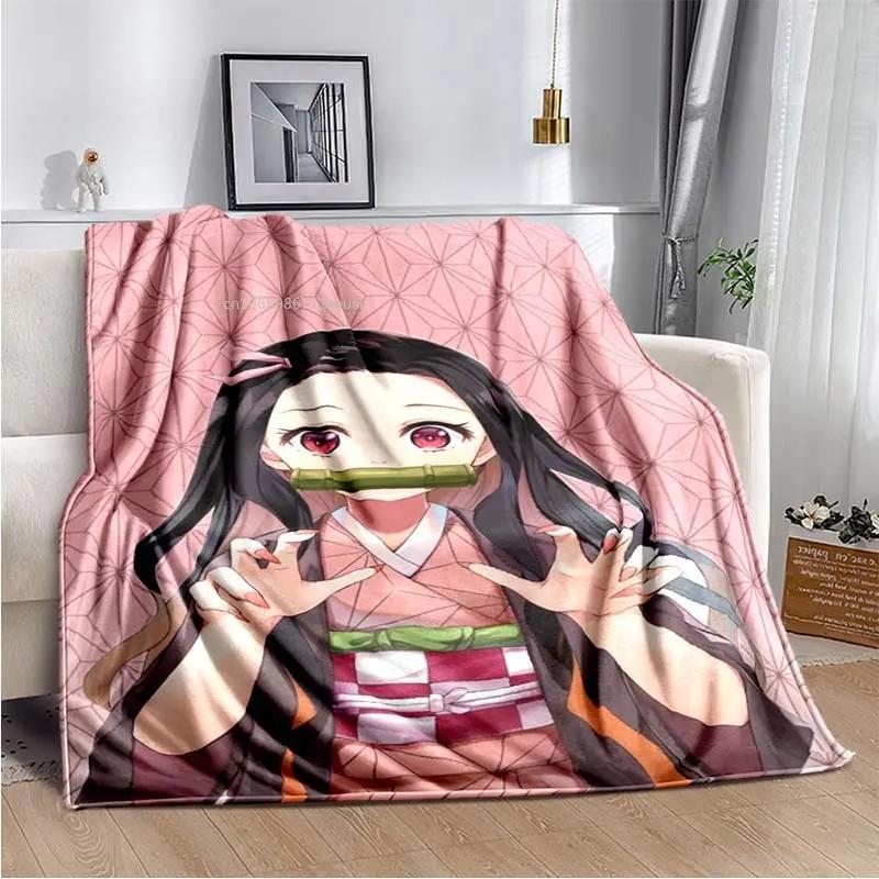 Флисовое одеяло в стиле аниме Demon Slayer Kimetsu no Yaiba Nezuko Kamado Tanjiro Kamado, мягкое постельное белье, покрывало, утепляющий чехол для дивана