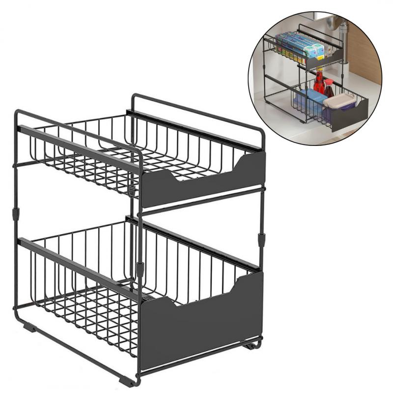 Cabinet Organizer, Pull-out Drawers, Shelves, Metal Black 37x28x43cm W57