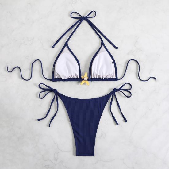 Женский комплект бикини с завязками по бокам, двухсекционный купальник с декором в виде морской звезды, сексуальный треугольник