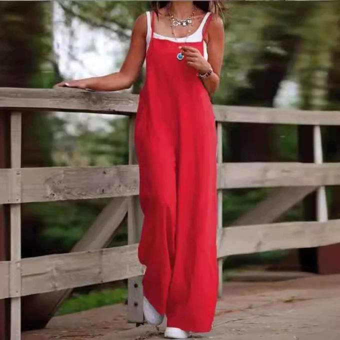 Летний однотонный женский повседневный комбинезон с карманами и подтяжками