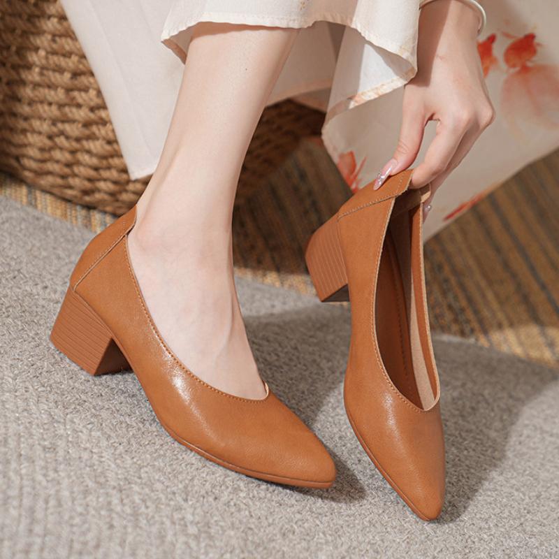 Модные туфли-дополнения, новые универсальные туфли из мягкой кожи с заостренным носком и небольшим каблуком, роскошные универсальные туфли на высоком каблуке для женщин