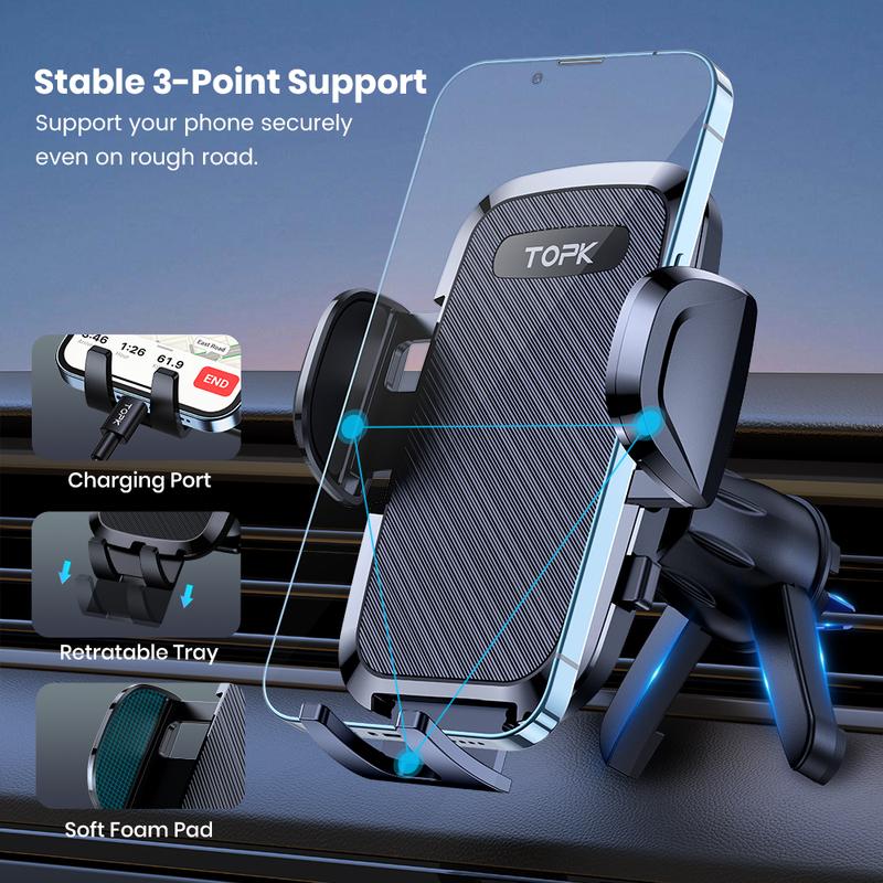 TOPK Car Phone Holder [Air Vent Mount] Universal Car Phone Stand Compatible with iPhone 15 14 13 Samsung S23 All Phones
