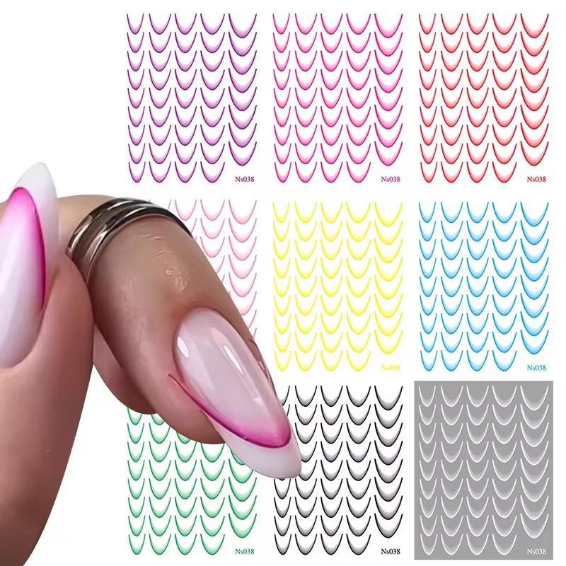 French Gradient Nail Art Stickers Multi-colors Self-Adhesive Decals Design Nail Tips Guides DIY Nail Decoration Stencil Tools
