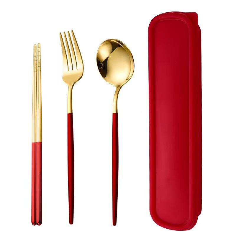 Дорожный набор столовых приборов из нержавеющей стали 410: Вилка, Ложка и Палочки в Подарочной Коробке. Идеально подходит для студентов!