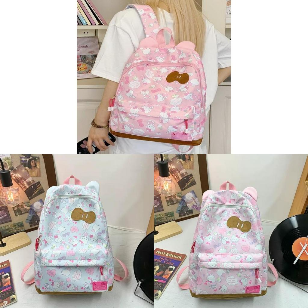 Милый Мультяшный Рюкзак Hello Kitty Для Школы С Нейлоновым Отделением И Деталями В Виде Сердечек Для Подростков И Девочек