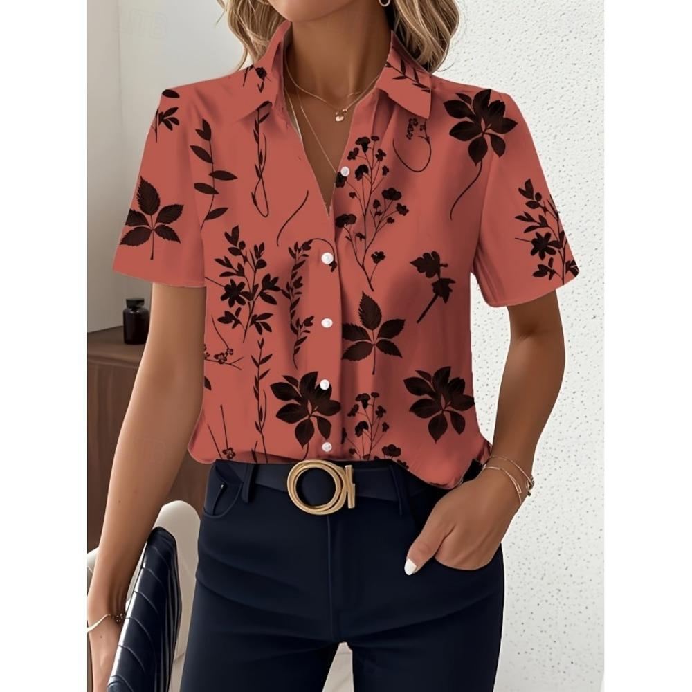 Women's Shirt Lapel Collar Short Sleeve Casual Button Down Tops for Summer Work Travel Daily