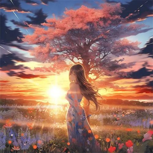 5D Diy Алмазная картина Дерево Девушка Вышивка Мозаика Закат Пейзаж Полный Квадрат Круглый Домашний Декор