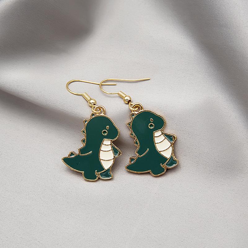 Cute Cool Summer Green Dinosaur Cartoon Earrings, Versatile Girl Design Stud Earrings