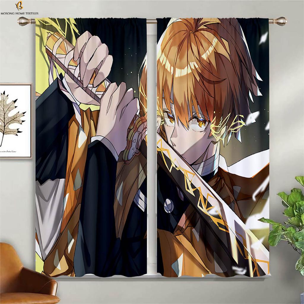 Japanese Anime Cartoon Printed Curtains Suitable For Children's Room, Living Room, Study Room Blackout Curtains 2 Pieces