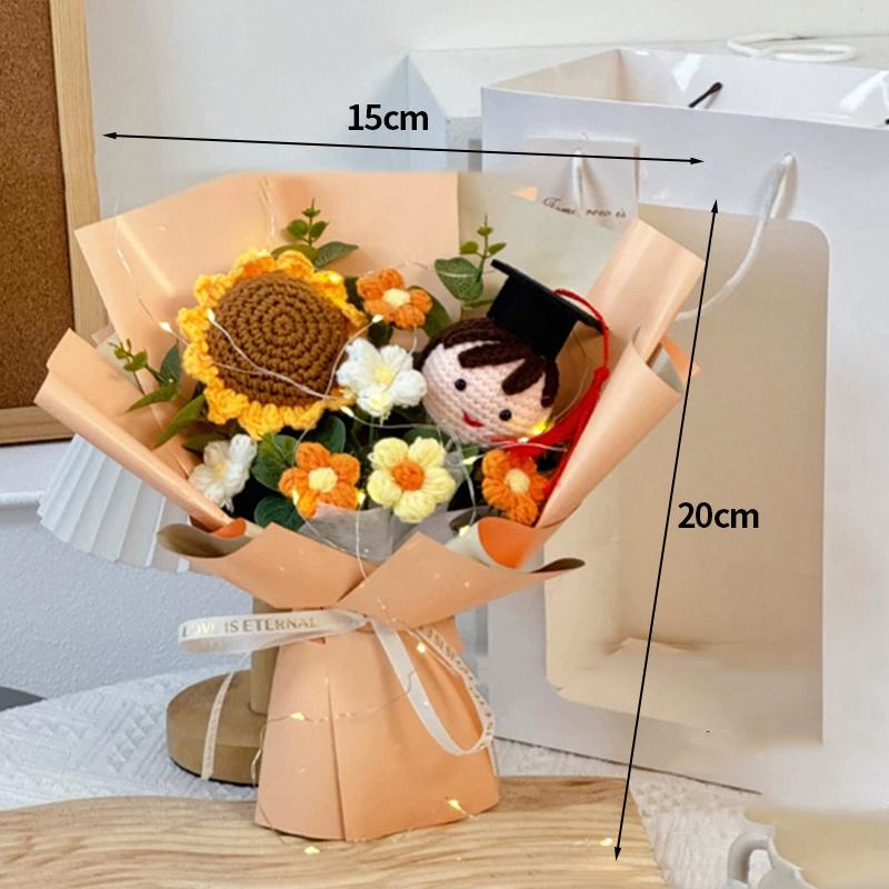 Crochet Bouquet Graduation Flower Gift Hand-woven Sunflower Bouquets Graduation Finished Crochet Flower Birthday Gift