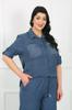 Women's Style Plus Size Shirt Navy Blue Soft Linen Big Size Shirt With Stone Pockets