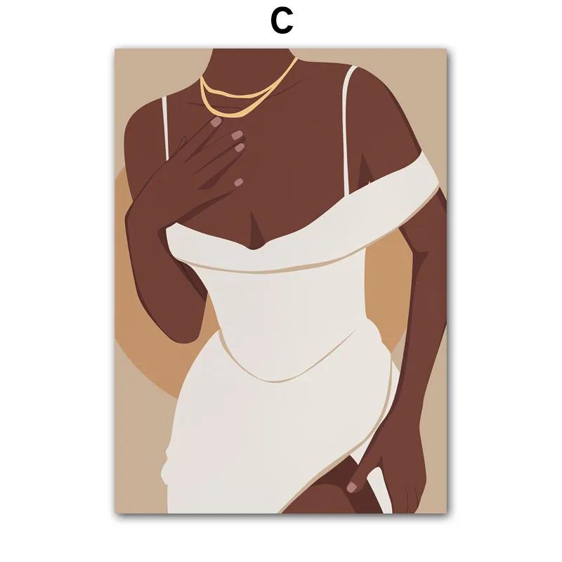 Fashion Black Woman Girl Beautiful Gold Ring Necklace Nordic Posters And Prints Canvas Painting Wall Art Living Room Home Decor