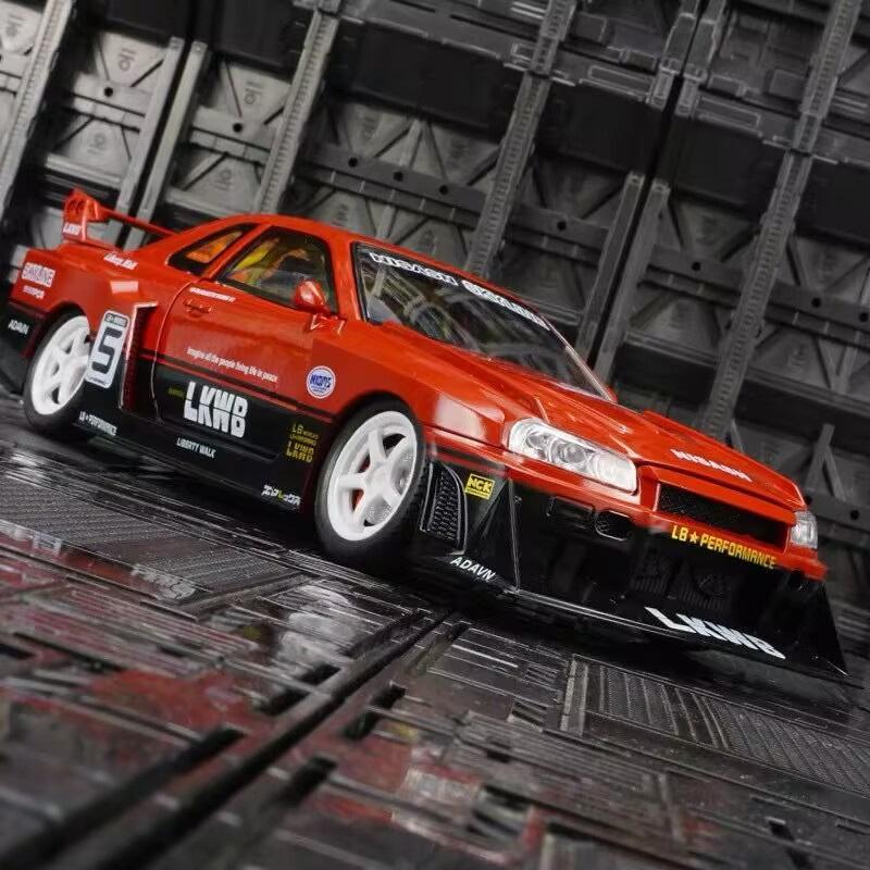 1/18 Nissan Skyline Ares GTR R34 Alloy Modified Wide Body Sports Car Model Diecast Raing Vehicle Car Model Sound Light Kids Gift