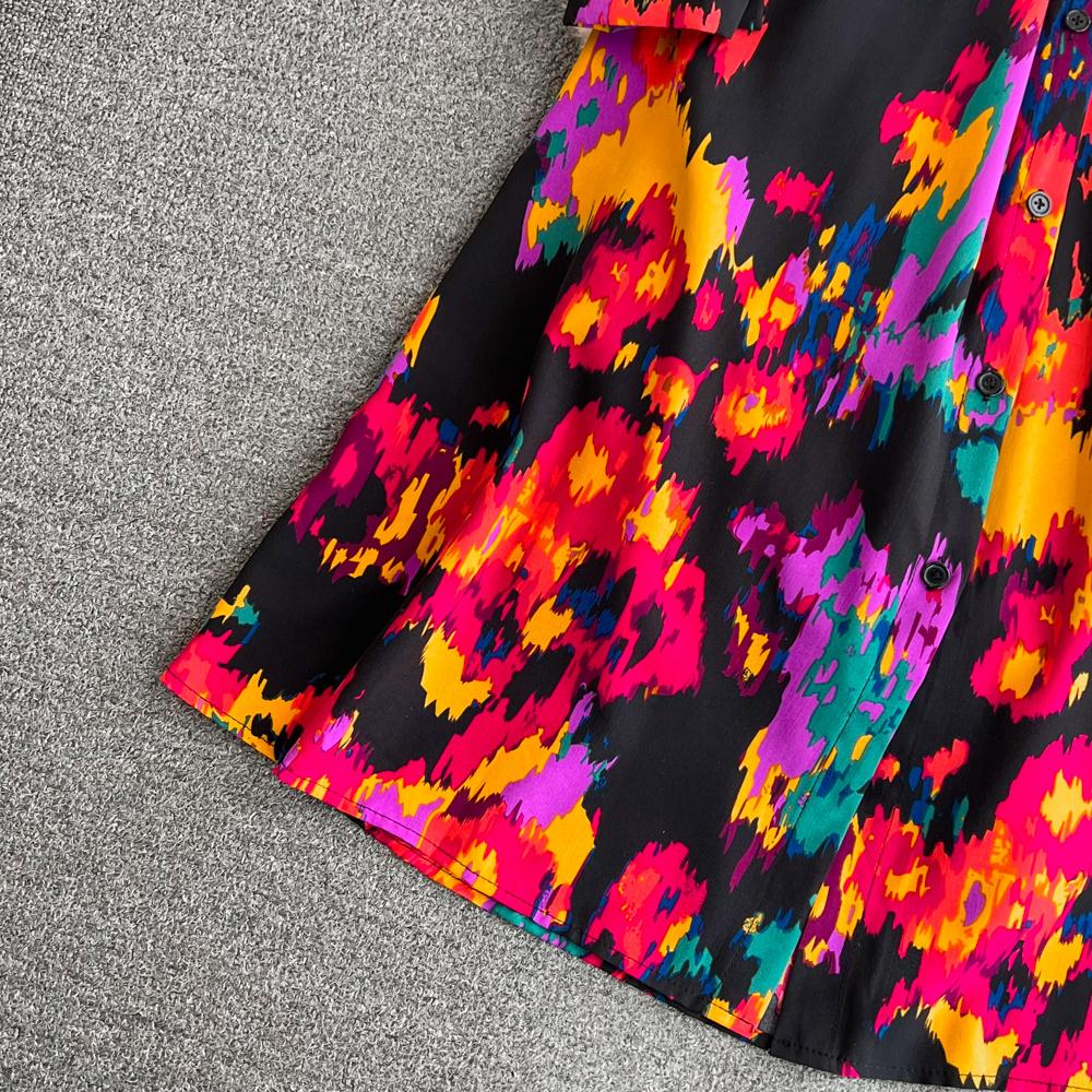 Новое осеннее модное женское платье с цветочным принтом, однобортное однобортное трапециевидное платье с отложным воротником и длинными рукавами, винтажные вечерние платья миди