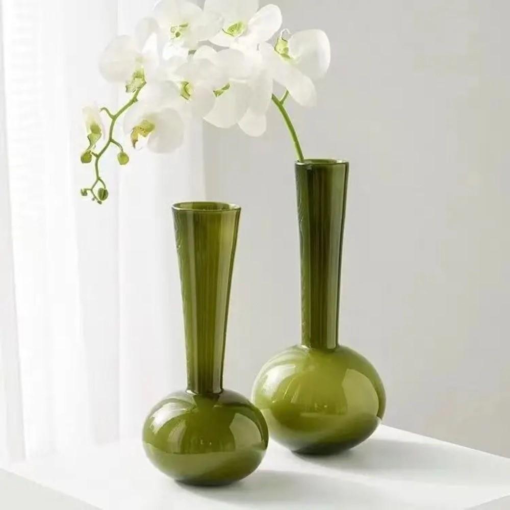Glass Hydroponic Vase Olive Green Dried Flower Vase French Vintage Vase  Living Room