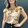 Женские повседневные летние повседневные блузки с коротким рукавом и складками