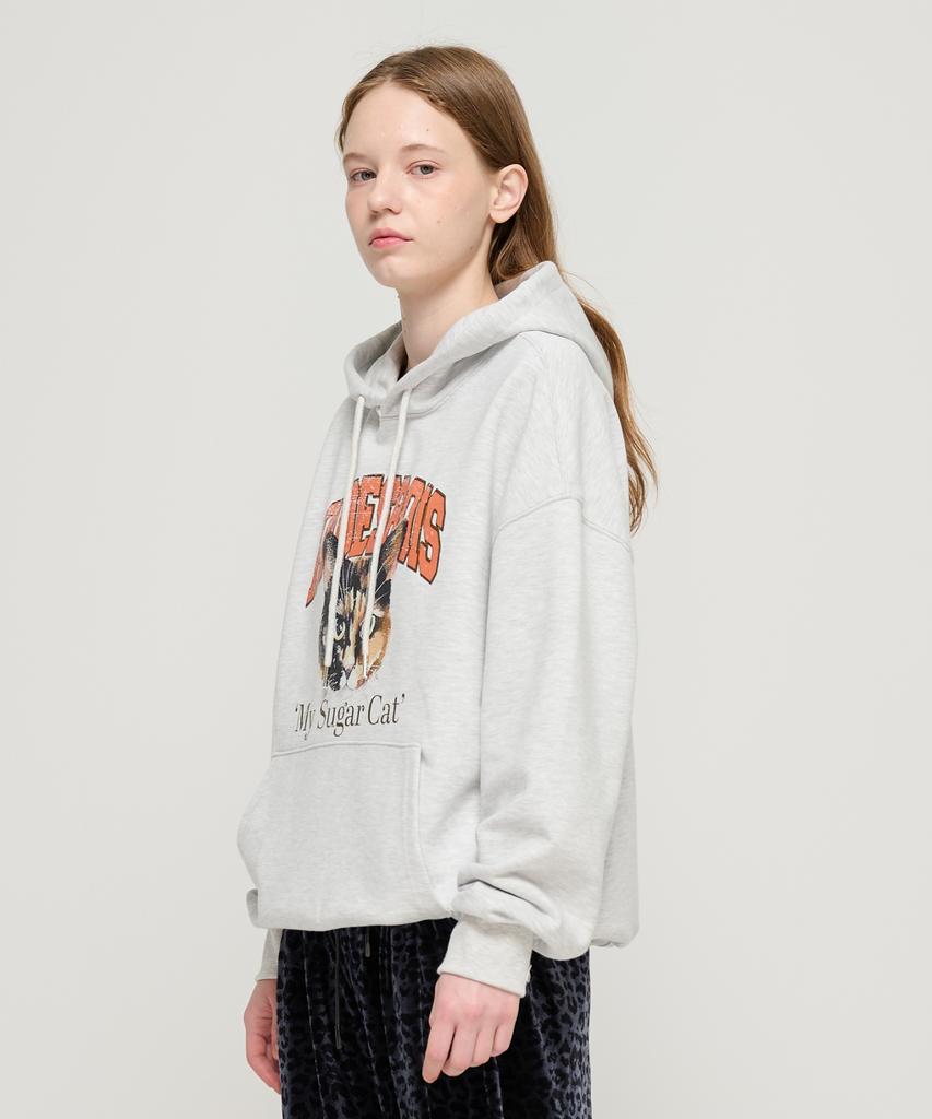Толстовка с принтом кота Ravi (Белый меланж)