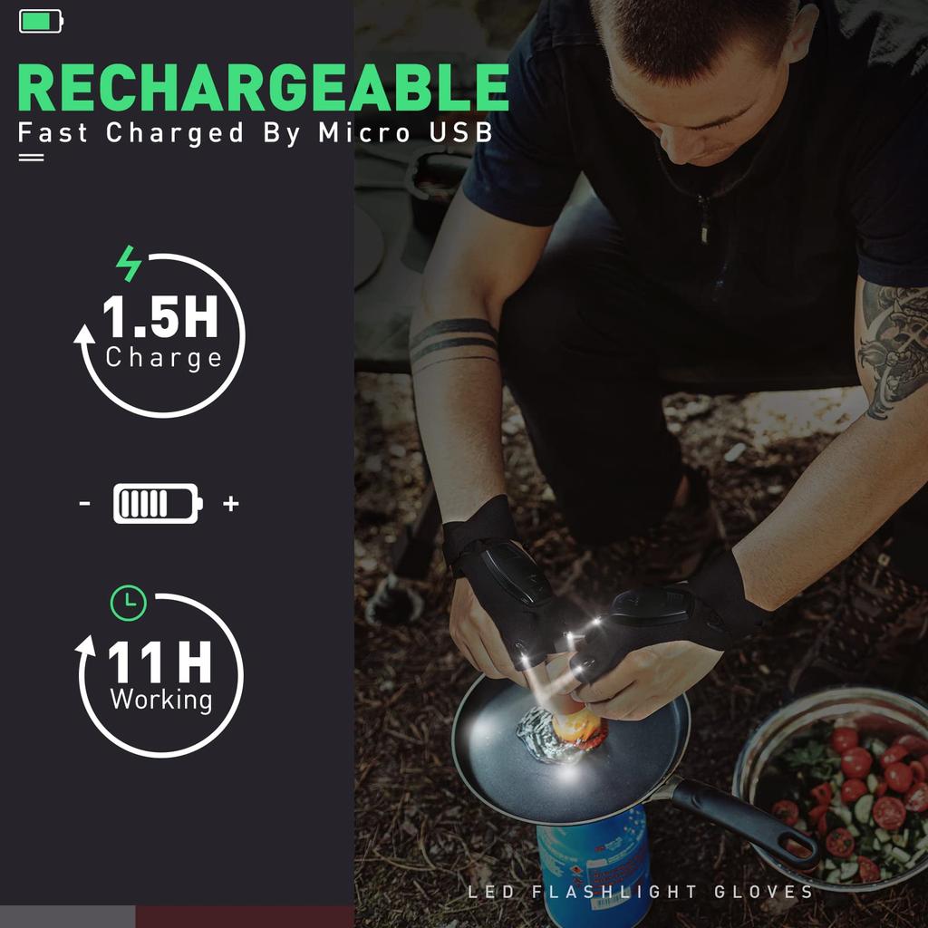 1 шт. дышащие перчатки для ночной рыбалки, для езды на велосипеде, перезаряжаемые перчатки без пальцев со светодиодным фонариком