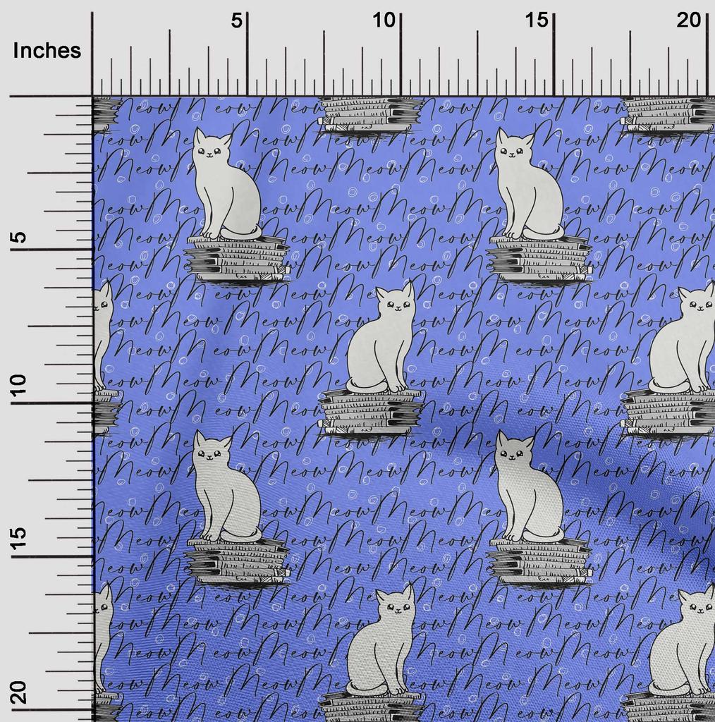 oneOone Cotton Flex Bluish Violet Fabric Animal Cat With Text Texture Craft Projects Decor Fabric Printed By The Yard 40 Inch