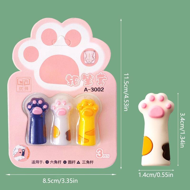 3 шт. Милый колпачок для карандаша в виде кошачьей лапки, симпатичные чехлы для ручек, заглушки для игл, силиконовый протектор, удлинитель для карандашей, школьные принадлежности