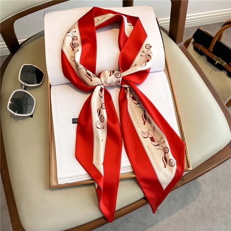 Long Neckerchief Skinny Hair Bands Women Silk Scarfs Fashion Headbands Bag Scarves Print Hairband Neck Scarf For Ladies 14x147cm