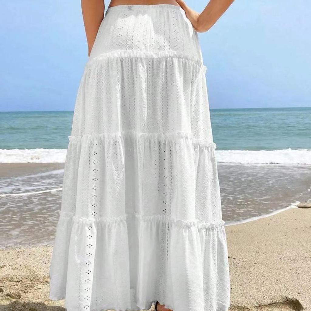 Plus Size Ruffle Hem Elastic Waist Skirt, Vacation Skirt for Spring & Summer, Women's Plus Size Clothing