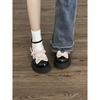 Japanese sweet pink bow Mary Jane small leather shoes women's spring 2024 shallow mouth muffin thick-soled jk single shoes