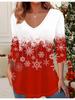 3D Christmas  Printed Fashion Casual Women's V-Neck Long Sleeve T-Shirt - New Year Party Clothing Holiday Gift