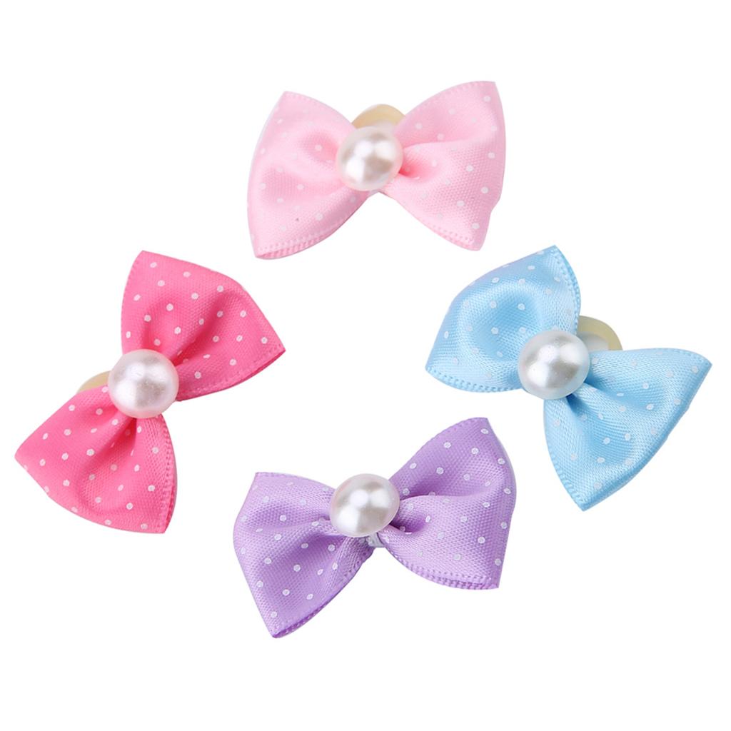20pcs Small Dog Puppy Dots Faux Pearl Bow Pattern Hair Rope Hair Band for Dogs Cats