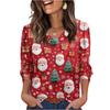 Women's Fashionable Casual Christmas Printed V-neck Top