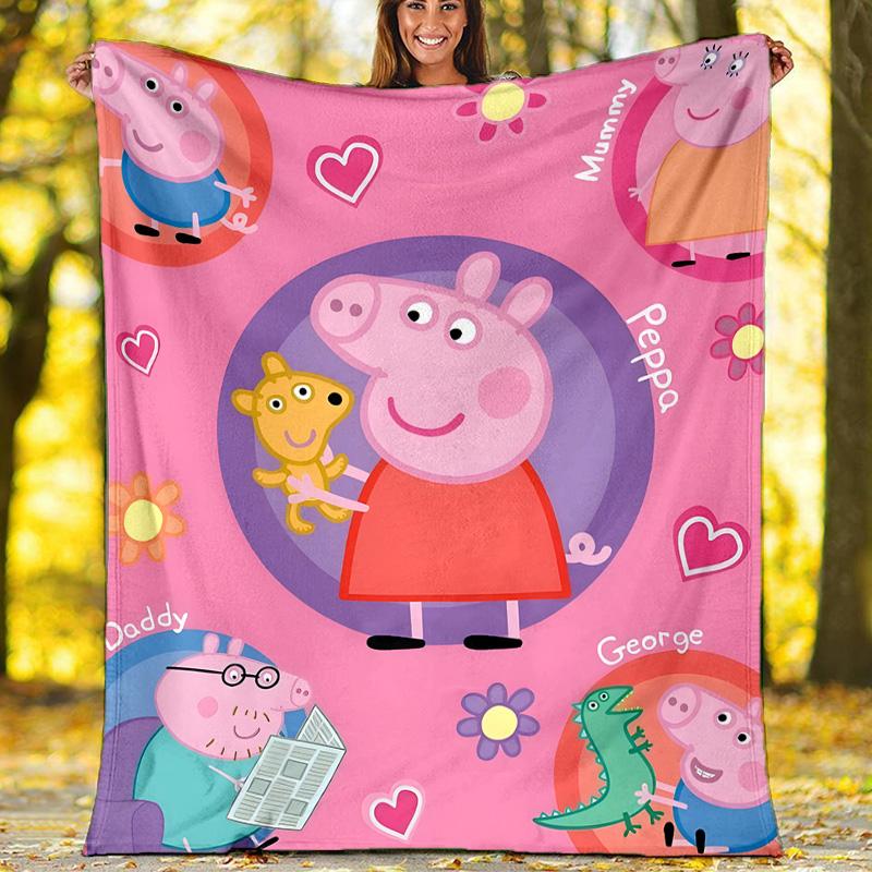1pc Peppa Pig2 Theme Blanket - Digital Print, Polyester, Cozy for All Seasons, Perfect for Outdoor, Camping, and Travel