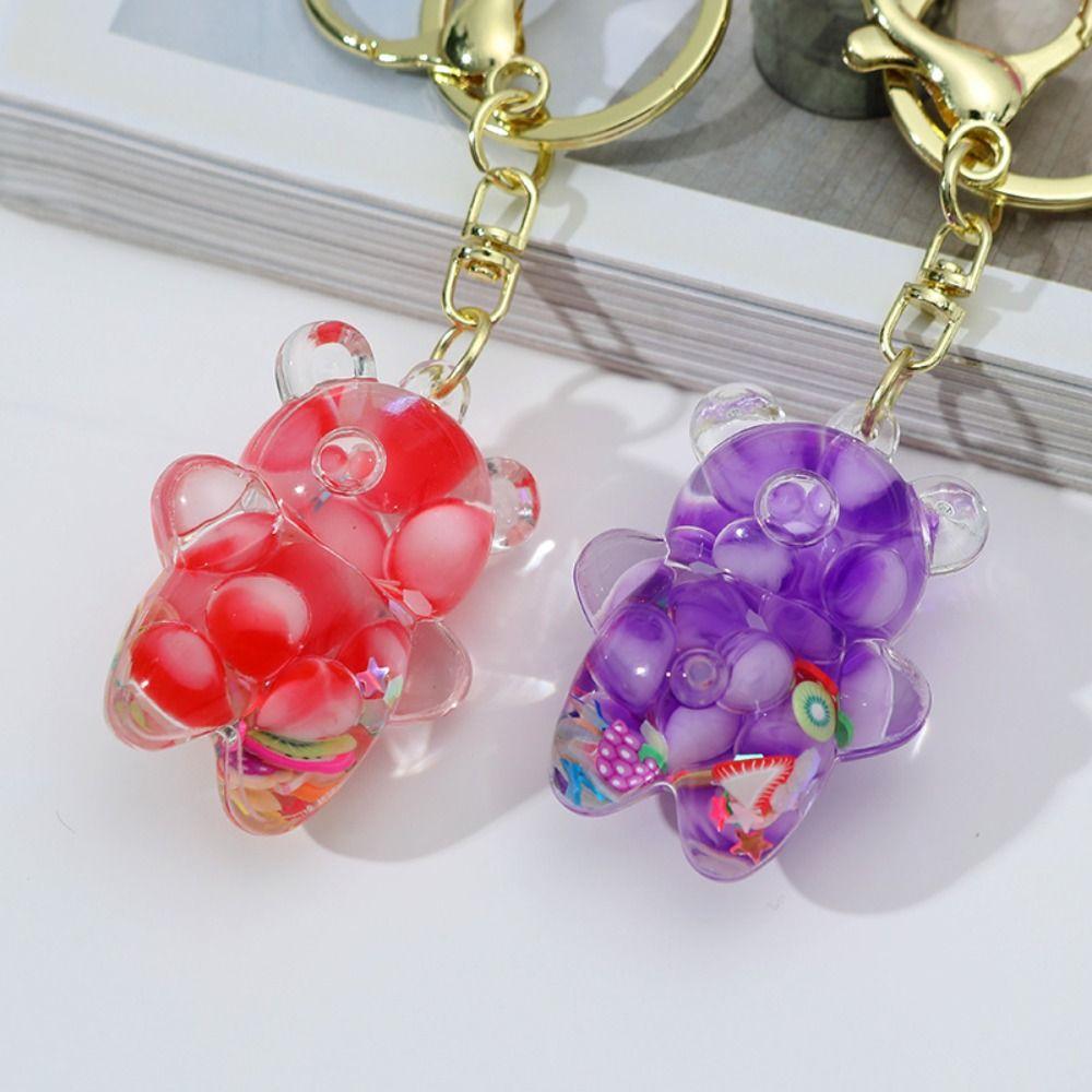 Cartoon Acrylic Quicksand Pendant Bubble Beads Key Rings Quicksand Bear Keychain Female Girl